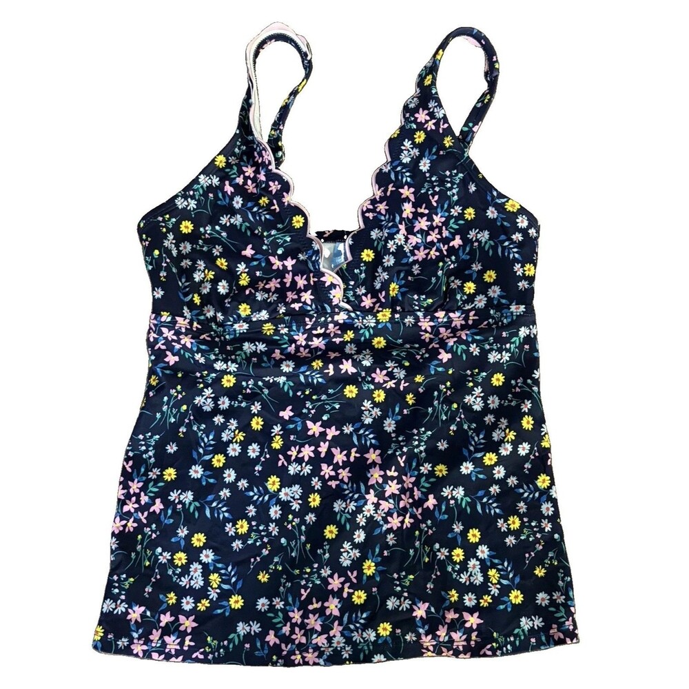 Draper James RSVP Floral Scallop Swim Top Navy Size M